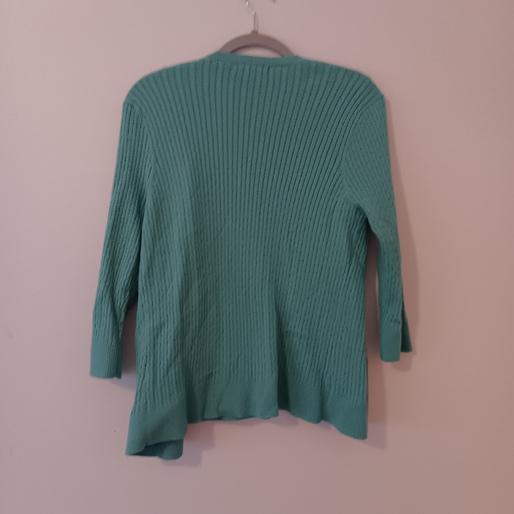 JEANNE PIERRE Teal Ribbed Knit Cardigan & Tank Set Large - Picture 5 of 7